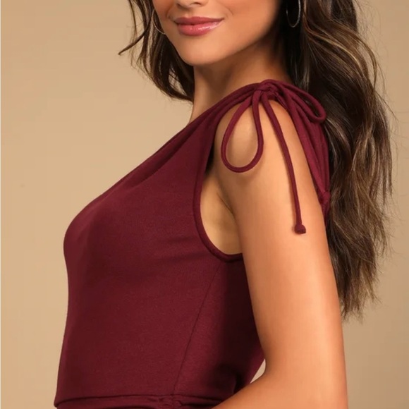 Lulu's Burgundy Asymmetrical Ruched One-Shoulder Dress - Picture 4 of 9